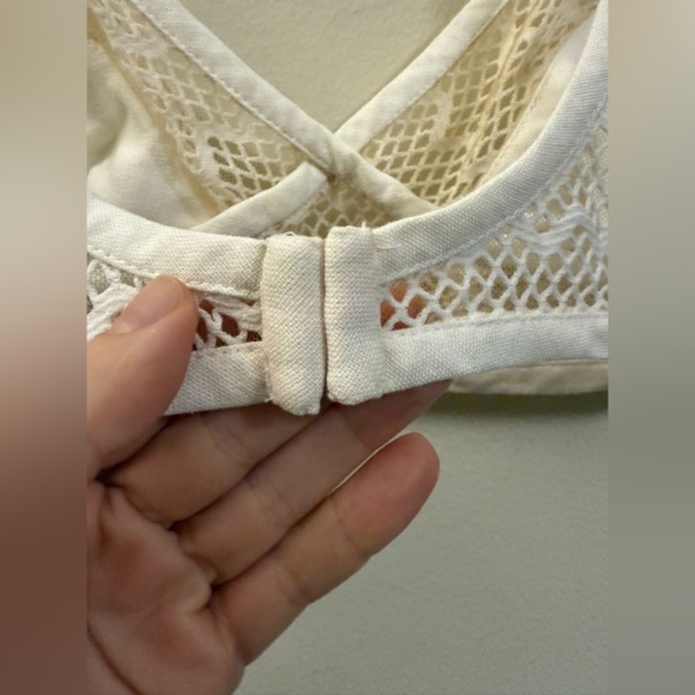 NWT PatBO Linen Blend Bralette Mesh Lined Crop Top in Cream and Tan - 0 - Picture 9 of 16